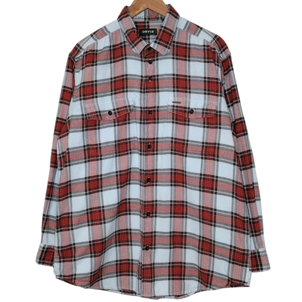 Orvis Men's Plaid Flannel Relaxed Fit Long Sleeve Casual Button Down Shirt Sz L